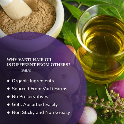 Varti Organic Hair Oil 100ml, Bhringraj & Hibiscus for Healthy Hair Growth & Thickness, Helps in New Hair Growth, Control Hair Fall & Split End, Effective on Dandruff, For Women & Men