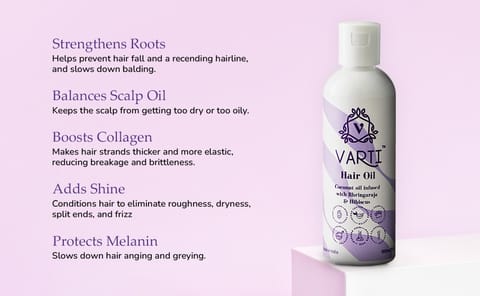 Varti Organic Hair Oil 100ml, Bhringraj & Hibiscus for Healthy Hair Growth & Thickness, Helps in New Hair Growth, Control Hair Fall & Split End, Effective on Dandruff, For Women & Men