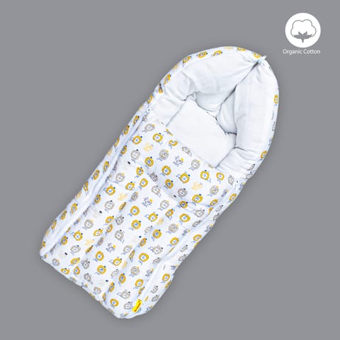 Born Babies Baby Muslin Organic Cotton Printed Carry Bed Cum Sleeping Bag 2 in 1 Black