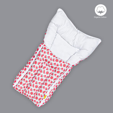 Born Babies Baby Muslin Organic Cotton Printed Carry Bed Cum Sleeping Bag 2 in 1 Red