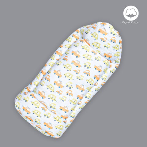 Born Babies Baby Muslin Organic Cotton Printed Carry Bed Cum Sleeping Bag 2 in 1 Yellow