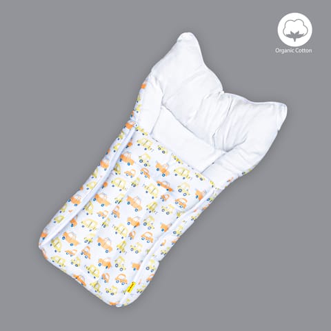 Born Babies Baby Muslin Organic Cotton Printed Carry Bed Cum Sleeping Bag 2 in 1 Yellow