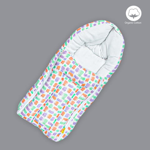 Born Babies Baby Muslin Organic Cotton Printed Carry Bed Cum Sleeping Bag 2 in 1 Orange