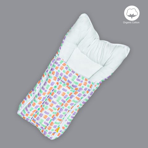 Born Babies Baby Muslin Organic Cotton Printed Carry Bed Cum Sleeping Bag 2 in 1 Orange