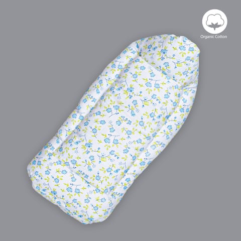 Born Babies Baby Muslin Organic Cotton Printed Carry Bed Cum Sleeping Bag 2 in 1 Blue