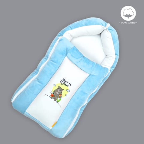 Born Babies Baby Cotton Printed Carry Bed Cum Sleeping Bag 3 in 1 Blue