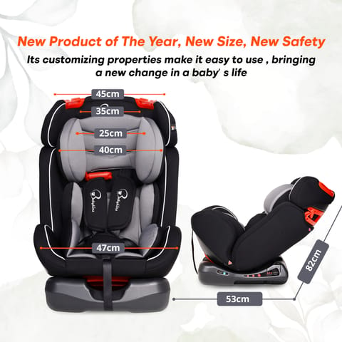 Babykins BK1004: ECE R44/04 Safety Certified Convertible Car Seat for Kids, 3 Recline Position (Age:0-12y) (Black & Grey) (SEAT Belt Installation ONLY)