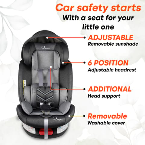 Babykins Convertible Isofix Baby Car Seat 360 Rotatable ECE R44/04 Safety Certified Car Seat for Kids of 0 to 12 Years Age with 4 Recline Position (Black and Grey)