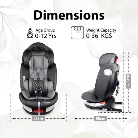 Babykins Convertible Isofix Baby Car Seat 360 Rotatable ECE R44/04 Safety Certified Car Seat for Kids of 0 to 12 Years Age with 4 Recline Position (Black and Grey)