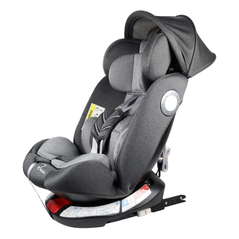 Babykins Convertible Isofix Baby Car Seat 360 Rotatable ECE R44/04 Safety Certified Car Seat for Kids of 0 to 12 Years Age with 4 Recline Position (Black and Grey)