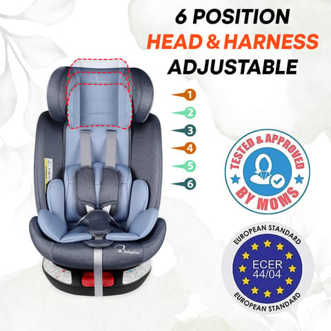 Babykins Convertible Isofix Baby Car Seat 360 Rotatable ECE R44/04 Safety Certified Car Seat for Kids of 0 to 12 Years Age with 4 Recline Position (Blue)