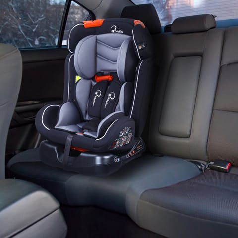 Babykins Convertible Isofix Baby Car Seat with 4 Recline Positions (Age:0-12y) | Your Child’s Throne for Safe Rides! [ECE R44/04 Safety Certified] | Available in Black-Grey