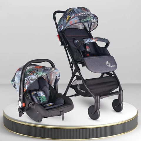 R For Rabbit Pocket Lite Travel System Kids Stroller With Infant Car Seat to a Carry Cot, Rocker or Feeding chair, Denim Grey