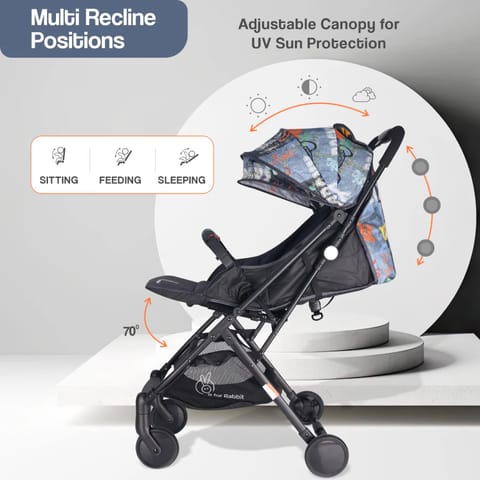 R For Rabbit Pocket Lite Travel System Kids Stroller With Infant Car Seat to a Carry Cot, Rocker or Feeding chair, Denim Grey