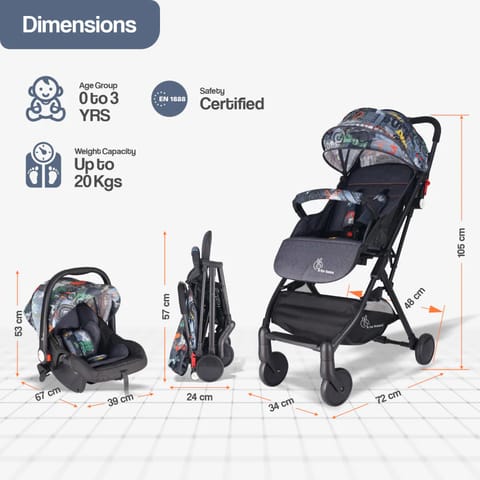 R For Rabbit Pocket Lite Travel System Kids Stroller With Infant Car Seat to a Carry Cot, Rocker or Feeding chair, Denim Grey