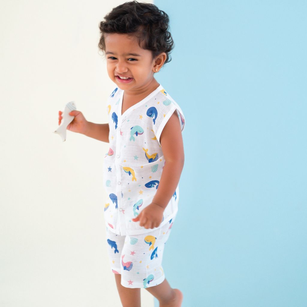 A Toddler Thing Muslin Jabla and Shorts - Whale Star