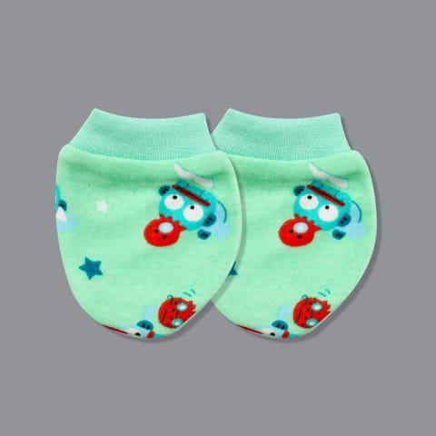 Born Babies Babies 100% Cotton Printed Cap Mittens And Booties Set - Green