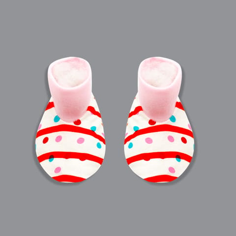 Born Babies Babies 100% Cotton Printed Cap Mittens And Booties Set - Pink