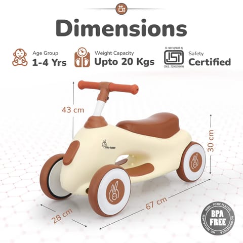 R For Rabbit Speedster Zoomy Push Ride On Car for Kids, Cream Brown