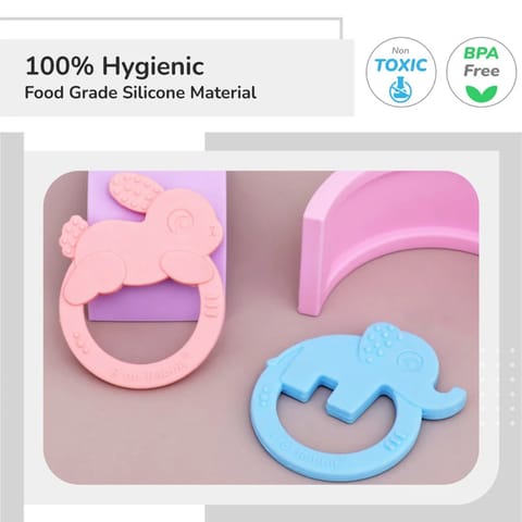 R For Rabbit Tiny Bites Zoobie Baby Silicone Teethers Pack of 2 Elephant and Rabbit, Crocodile and Rabbit, Blue-Pink