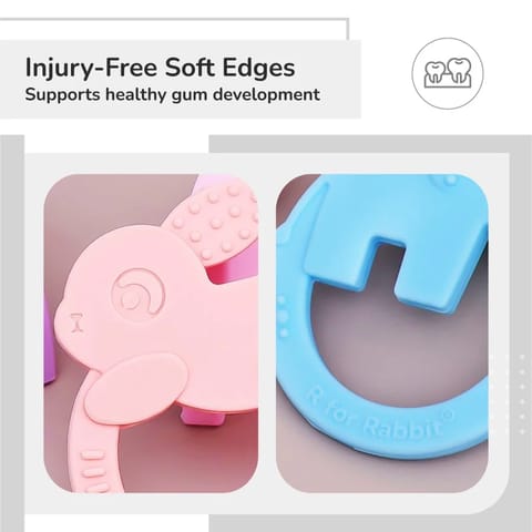 R For Rabbit Tiny Bites Zoobie Baby Silicone Teethers Pack of 2 Elephant and Rabbit, Crocodile and Rabbit, Blue-Pink