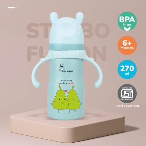 R For Rabbit Steebo Fusion Spout Cup Stainless Steel Bottle For Kids, Leak Proof, Lake Blue