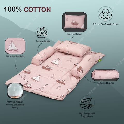 Baybee Thick New Born Baby Bedding Mattress/Gadda bed Set for Babies with 2 Side Bolster & Head Pillow | Baby Sleeping Bed for 0 to 6 months | 4 Pcs Printed baby Bedding Set for Boys Girls (Pink)