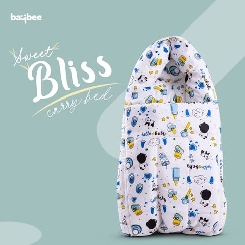 BAYBEE Polyester Baby Cotton Bed Cum Carry Bed Printed Baby Sleeping Bag-Baby Bed-Infant Portable Bassinet-Nest for Co-Sleeping Unisex Baby Bedding for New Born 0-12 Months Old (Panda Blue)