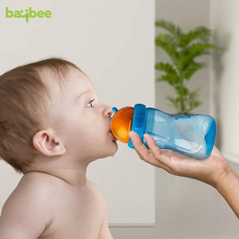 Baybee Zoo 340ML Sipper Bottle for kids, Anti-Spill Sippy Bottle with Soft Silicone Straw BPA Free |Sippy Cup, Baby Bottle Sipper | sipper bottle for kids Infants & Toddlers 6 Months to 3 Years (Blue)