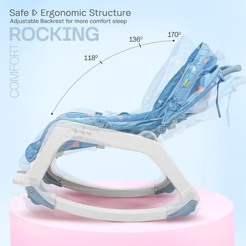 Baybee 5 in 1 Baby Rocker and Booster Seat for Babies with Multi Position Recline | Rocking Chair for Kids with Hanging Toys, Music | Baby Dining Seat for 0 to 2 Years Boys Girls (Blue)