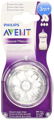 Philips Avent BPA Free Natural Medium Flow Nipples, 3 month+, 2 Count