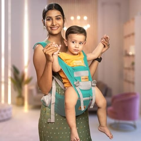 BAYBEE 9 in 1 Multipurpose Baby Carrier for New Born | Adjustable Baby Kangaroo Bag with 9 Carry Positions & Safety Belt | Baby Sling Carry Bags with Hip Seat | Baby Carrier Bag for 0 to 3 year Baby (Green)