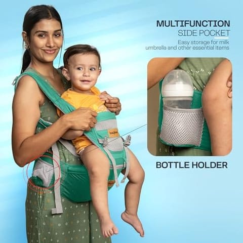 BAYBEE 9 in 1 Multipurpose Baby Carrier for New Born | Adjustable Baby Kangaroo Bag with 9 Carry Positions & Safety Belt | Baby Sling Carry Bags with Hip Seat | Baby Carrier Bag for 0 to 3 year Baby (Green)