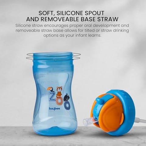 Baybee Zoo 340ML Sipper Bottle for kids, Anti-Spill Sippy Bottle with Soft Silicone Straw BPA Free |Sippy Cup, Baby Bottle Sipper | sipper bottle for kids Infants & Toddlers 6 Months to 3 Years (Blue)