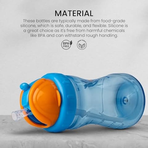 Baybee Zoo 340ML Sipper Bottle for kids, Anti-Spill Sippy Bottle with Soft Silicone Straw BPA Free |Sippy Cup, Baby Bottle Sipper | sipper bottle for kids Infants & Toddlers 6 Months to 3 Years (Blue)