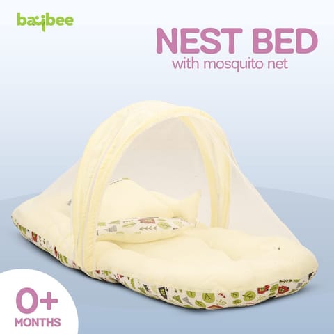 Baybee Baby Bedding Set for New Born Baby, Bed Mattress with Mosquito Net, Neck Pillow & 2 Bolsters Sleeping Nest Travel Bed for Baby Infant Toddler Bed Set for Baby Boy Girl 0-6 Months Green