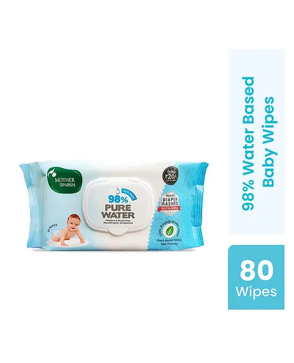 Mother Sparsh 98% Pure Water Unscented Baby Wipes- 80PCS