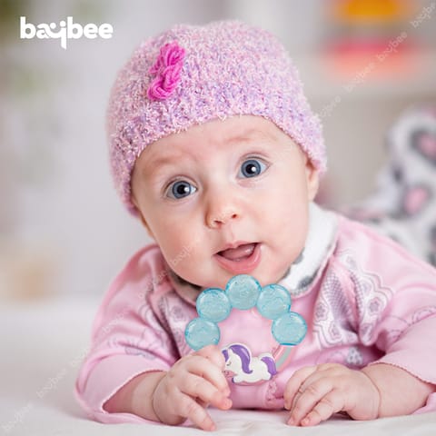 Baybee Unicorn Natural Gel Silicone Teether for Babies to Soothe Their Gums, Bpa Free Food Grade Easy Teething & Chewing Toys for Babies 6 to 12 Months Baby Infant (BLUE)