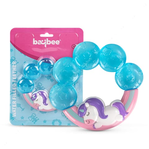 Baybee Unicorn Natural Gel Silicone Teether for Babies to Soothe Their Gums, Bpa Free Food Grade Easy Teething & Chewing Toys for Babies 6 to 12 Months Baby Infant (BLUE)