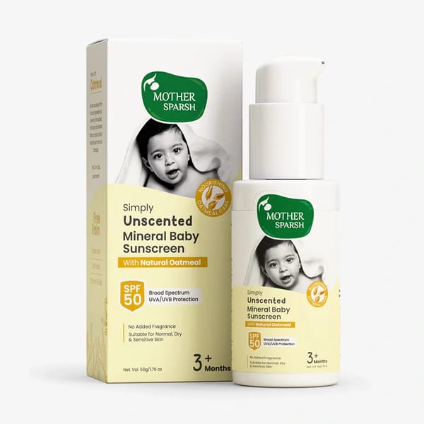 Mother Sparsh Simply Unscented Mineral Baby Sunscreen SPF 50 - Safe Sun Protection