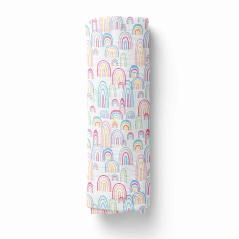 haus & kinder Rainbow Collection 100% Cotton Soft Muslin Swaddles Wrap for Newborn Baby - Pack of 3, Multicolor