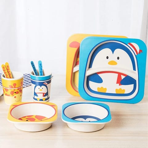 Safe-O-Kid 5 Piece Bamboo Fiber Dinner Set for Kids