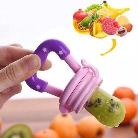 Safe O Kid Veggie Squeezy Spoon & Baby Food/ Fruit Nibbler for 0-24 Months (Pink/Pink)