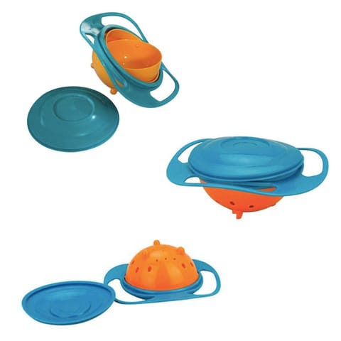 Safe-O-Kid Feeding 360 Degree Rotation Gyro Bowl With Heat Sensitive Spoon Fork Set