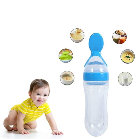 Safe-O-Kid Baby Feeding 360 Degree Rotation Gyro Bowl/ Squeezy Spoon, Blue - Combo