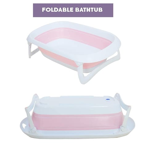 Safe-O-Kid Baby Foldable Bathtub with Temperature Sensitive Plug with 1 Hair Washing Mug