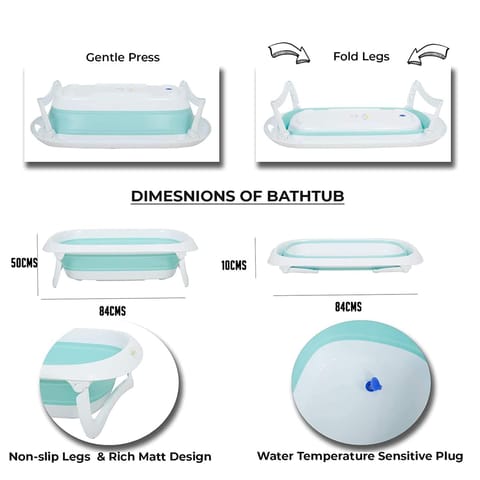 Safe-O-Kid Baby Foldable Bathtub with Temperature Plug with 1 No Tear & Adjustable Shampoo Hat