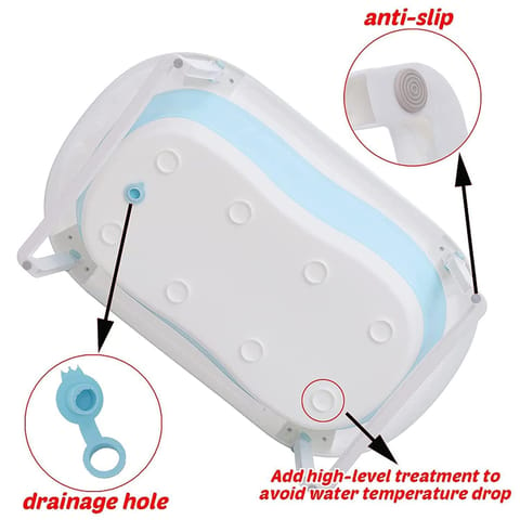 Safe-O-Kid Baby Foldable Bathtub with Temperature Plug with 1 No Tear & Adjustable Shampoo Hat