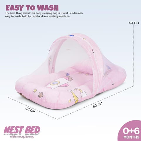 Baybee Baby Bedding Set for New Born Baby, Bed Mattress with Mosquito Net & Neck Pillow, Sleeping Nest Travel Bed for Baby, Infant Toddler Bed Set Gifts for Baby Boy Girl 0-6 Months (Pink)