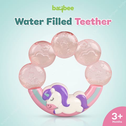 Baybee Unicorn Natural Gel Silicone Teether for Babies to Soothe Their Gums, Bpa Free Food Grade Easy Teething & Chewing Toys for Babies 6 to 12 Months Baby Infant (PINK)